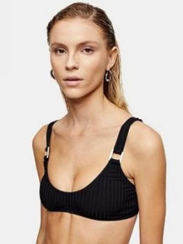 Topshop Square Neck Ring Bikini Top - Black, Size 12, Women