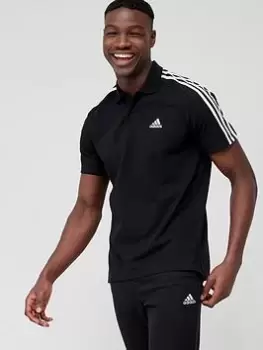 adidas Sportswear Essentials Piqu&eacute; Embroidered Small Logo 3-Stripes Polo Shirt - Black/White, Size XS, Men