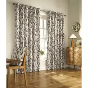 Furn Reno Ringtop Geometric Eyelet Curtains (168cm x 137cm) (Charcoal/Gold) - Charcoal/Gold