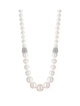 Jon Richard Silver Plated Pave Crystal And Cream Pearl Graduated Necklace, Silver, Women