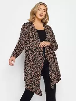 Yours Waterfall Cardigan Rust Ditsy, Black, Size 26-28, Women