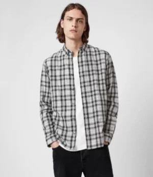 AllSaints Mens Kelross Shirt, Grey Marl, Size: S