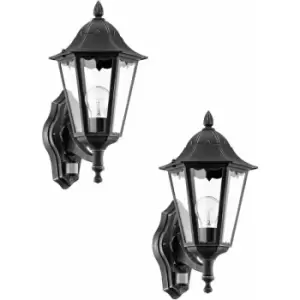 Loops - 2 pack IP44 Outdoor Wall Light & pir Sensor Black & Silver Patina 1x 60W E27