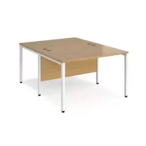 Office Desk 2 Person Rectangular Desk 1200mm Oak Tops With White Frames 1600mm Depth Maestro 25