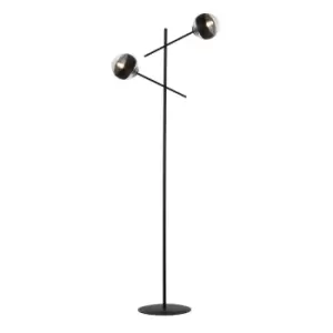 Emibig Linear Black Multi Arm Floor Lamp with Clear,Black Glass Shades, 2x E14