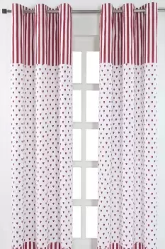 Red Love Hearts Ready Made Eyelet Curtain Pair