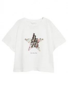 Mango Girls Sequin Star T-Shirt - White