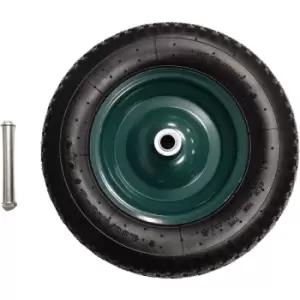 Replacement 15 x 3.4 Pneumatic Heavy Duty Garden Wheelbarrow Wheel & Axel In Green