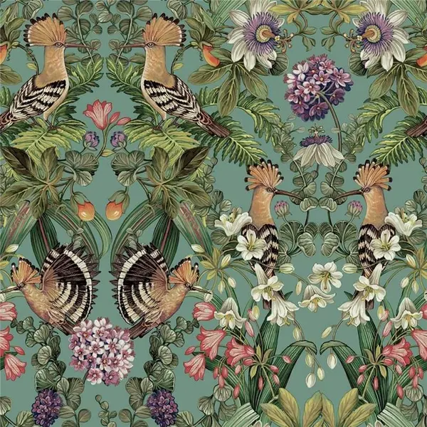 HOLDEN DECOR Holden Decor - Mirrored Bird Soft Teal Floral Wallpaper Flowers Modern Botanical WL-13521