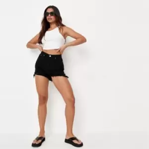 Missguided Rip Hem High Waist Shorts - Black