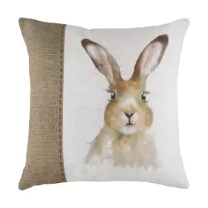 Hessian Hare Square Cushion White / 43 x 43cm / Polyester Filled