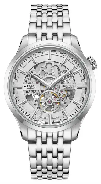 Rotary GB02945/06 Greenwich Skeleton Dial Stainless Watch