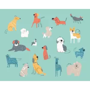 Origin Murals Happy Dogs Teal Blue Wall Mural - 3 x 2.4m