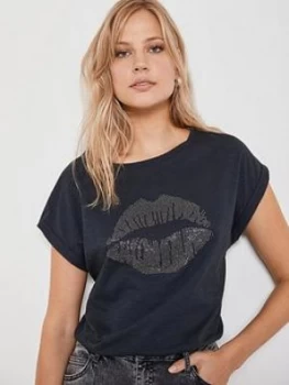 Mint Velvet Lips Hot Fix Tee - Charcoal