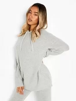 Boohoo Soft Knit Hoodie Co-ord Set - Grey Size M Women