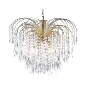 Waterfall 5 Light Ceiling Chandelier Gold with Crystals, E14