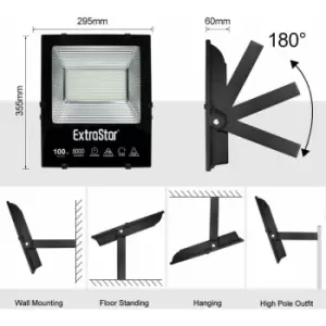 100W LED Flood Light, 6500K 8000 Lumen, IP65