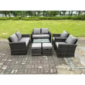 Fimous 6 Seater Outdoor Dark Grey Rattan Lounge Complete Sofa Set with Coffee Table and 2 Stools