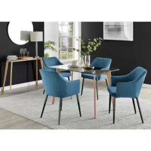 Furniturebox UK - Furniturebox Malmo Rectangular Glass and Wooden Leg Modern Industrial Dining Table & 4 Blue Calla Black Leg Velvet Chairs