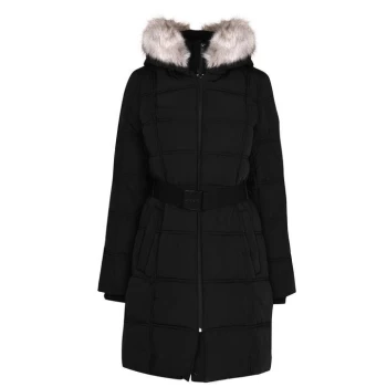 DKNY Belted Long Puffer Jacket - Black