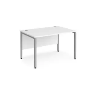 Office Desk 1200mm Rectangular Desk With Bench Leg White Tops With Silver Frames 800mm Depth Maestro 25