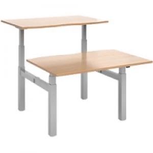 Elev8² Rectangular Sit Stand Back to Back Desk with Beech Coloured Melamine Top and Silver Frame 4 Legs Touch 1200 x 1650 x 675 - 1300 mm