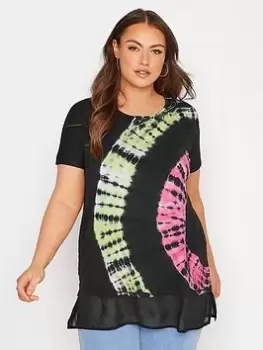 Yours Curve Grown On Sleeve Tie Dye Top, Black, Size 30-32, Women