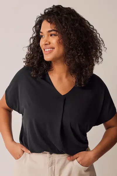 Evans Pleat Front Jersey Top Black