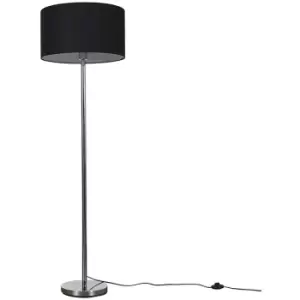 Minisun - Charlie Stem Floor Lamp in Chrome with Reni Shade - Black