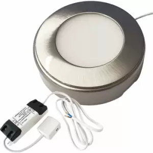 Loops - 1x brushed nickel Round Surface or Flush Under Cabinet Kitchen Light & Driver Kit - Warm White led