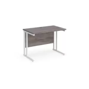 Maestro 25 straight desk 1000mm x 600mm - white cantilever leg frame and grey oak top