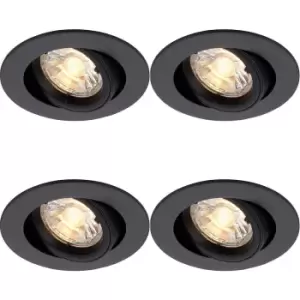 4 PACK Directional Tilting Ceiling Downlight - 50W GU10 Reflector - Matt Black