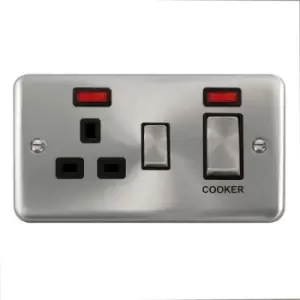 Click Scolmore Deco Plus Satin Chrome 2 Gang Double Pole Switch 45A With Black Ingot - DPSC505BK