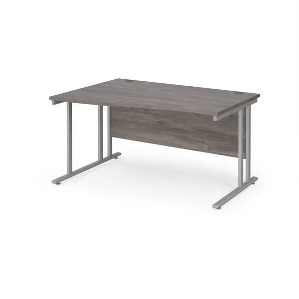 Maestro 25 Wave Desk Silver Frame and Grey Oak Table Top - Left Hand - 1400mm