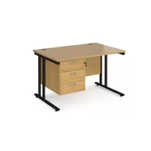 Office Desk Rectangular Desk 1200mm With Pedestal Oak Top With Black Frame 800mm Depth Maestro 25 MC12P3KO