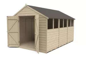 Forest Garden 12 x 8ft Large Apex Overlap Pressure Treated Double Door Shed with Assembly