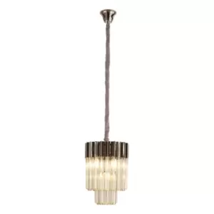 Poland Ceiling Pendant Round 4 Light E14, Polished Nickel, Cognac Sculpted Glass