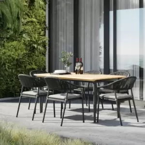 Cloverly 6 Seat Rectangular Dining with Teak Table - Charcoal