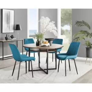 Furniturebox Adley Brown Wood 120cm Storage Dining Table & 4 Blue Pesaro Black Leg Velvet Chairs