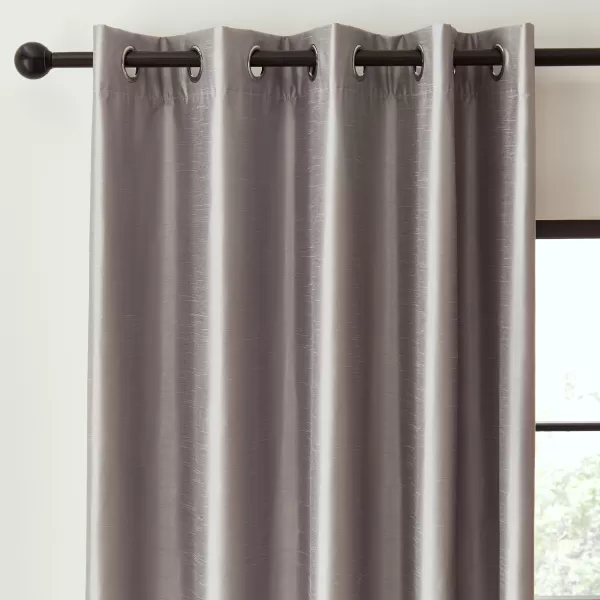 Catherine Lansfield Faux Silk Silver Grey Blackout Thermal Eyelet Curtains Silver