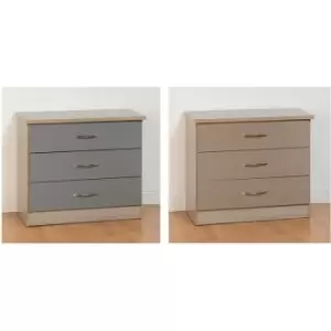 Seconique Nevada Oak and Grey Gloss 3 Drawer Chest