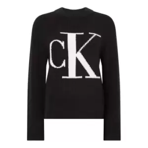 Calvin Klein Jeans Blown Up Ck High Neck Sweater - Cream