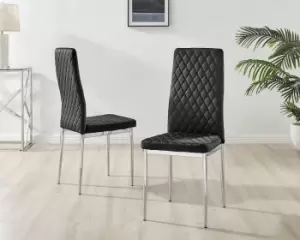 Set of 6 Milan High Back Soft Touch Diamond Pattern Velvet Dining Chairs With Silver Chrome Metal Legs