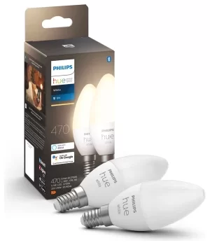 Philips Hue E14 White Smart Candle Bulb With Bluetooth 2Pack