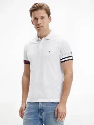 Tommy Hilfiger Icon Flag Cuff Slim Fit Polo Shirt, White Size XL Men