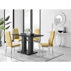 Furniturebox UK - Furniturebox Imperia 4 High Gloss Black Modern Dining Table and 4 Mustard Milan Faux Leather Dining Chairs With Silver Legs Diamond