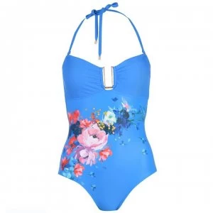 Ted Baker Ted Womens Narlah Raspberry Ripple Halter Swimsuit - blue