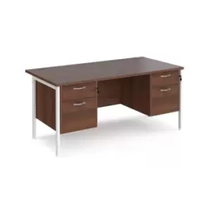 Office Desk Rectangular Desk 1600mm With Double Pedestal Walnut Top With White Frame 800mm Depth Maestro 25 MH16P22WHW