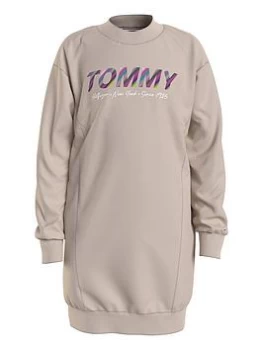 Tommy Hilfiger Girls Multi Shine Print Sweat Dress - Stone, Size 12 Years, Women