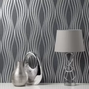 Quartz Navy and Silver Wave Wallpaper Navy and Silver